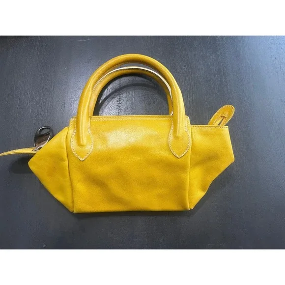 Regina‎ Yellow Genuine Leather Mini Top Handle Bag Made in Italy - Picture 7 of 14